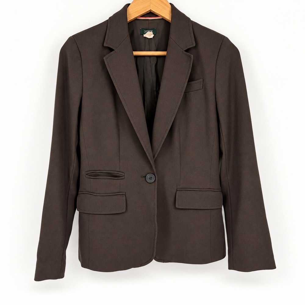 J.Crew Women 4P Wool Blazer Brown Single Button Professional Career Tailored